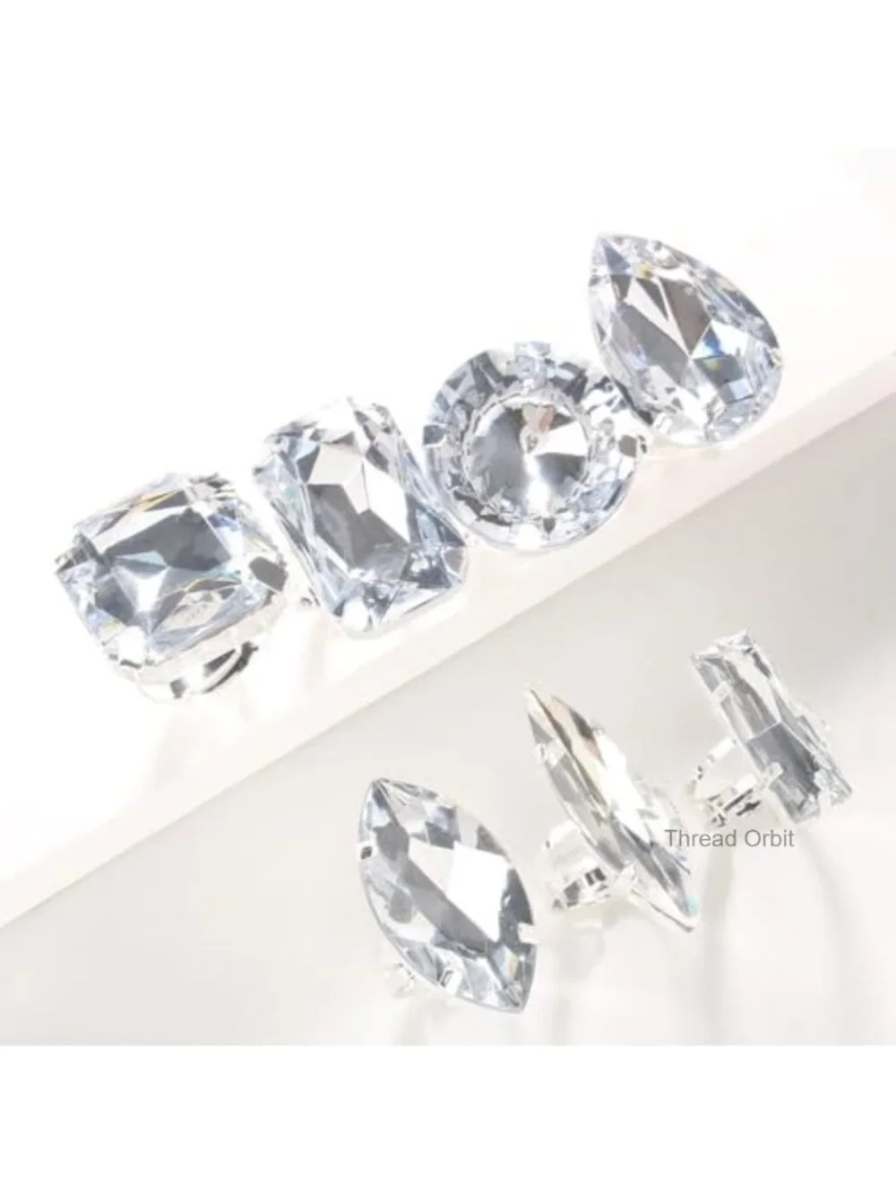 Oversized Crystal Rhinestone Statement Cocktail Ring Set Adjustable Band Chunky